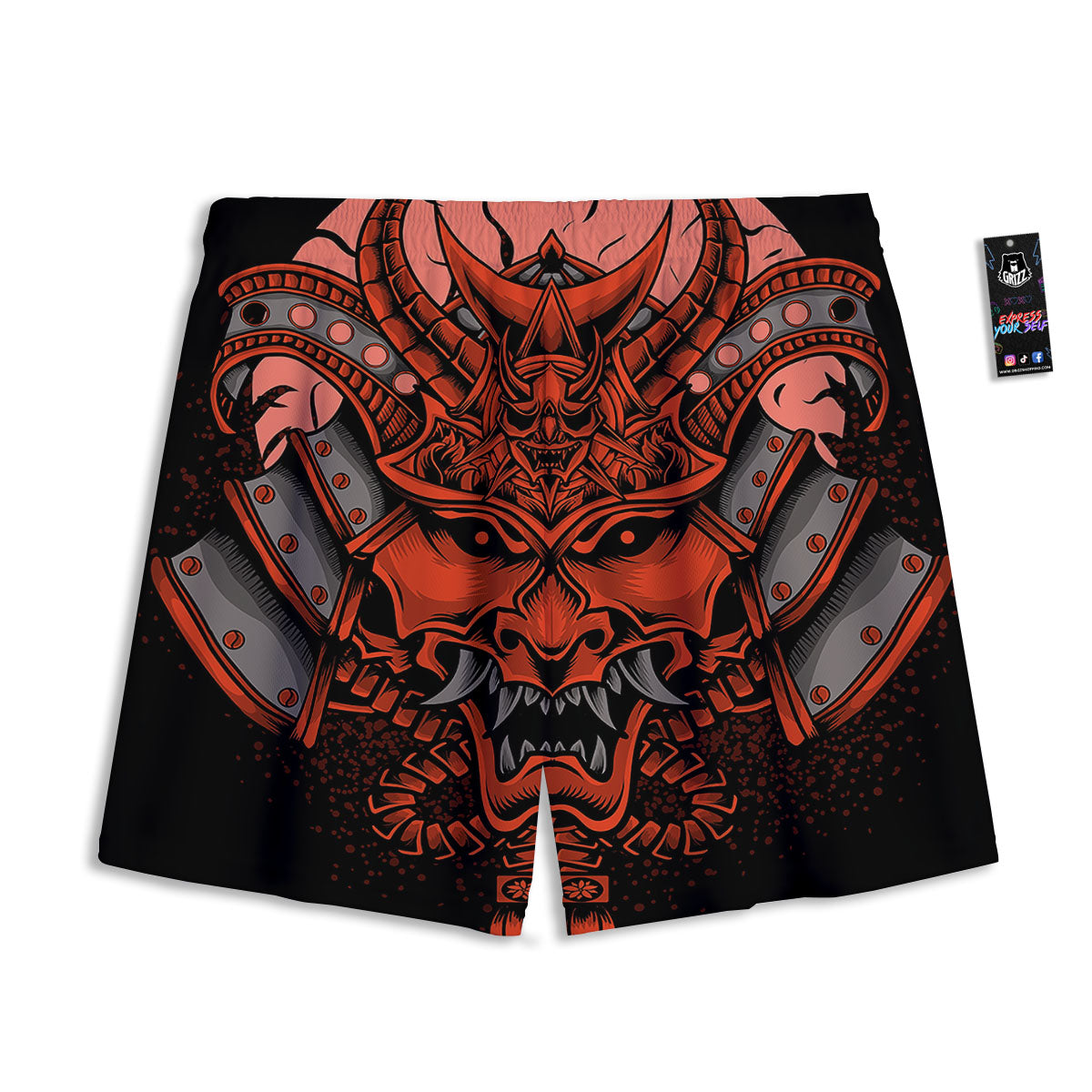 Mask Red Samurai Print Mesh Shorts