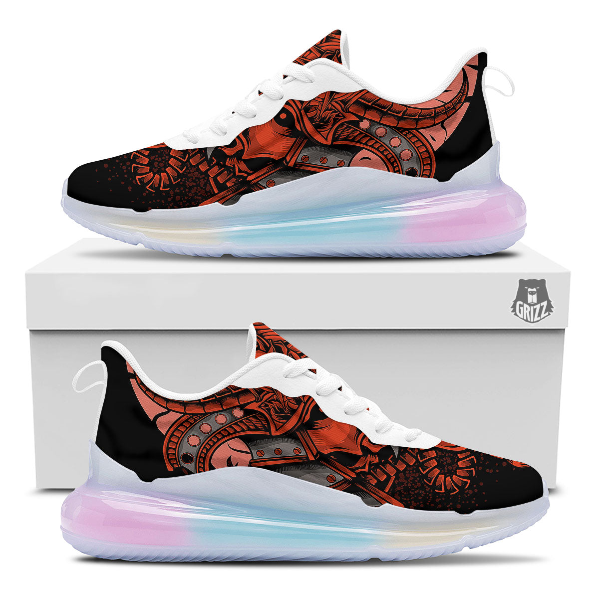Mask Red Samurai Print Running Sneakers-grizzshop