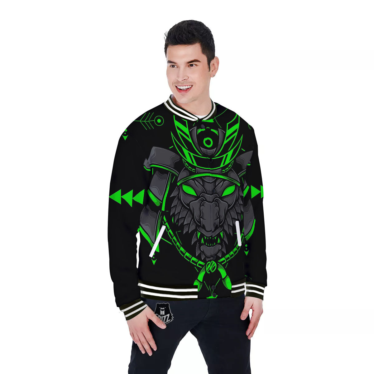 Mask Robot Samurai Print Baseball Jacket-grizzshop
