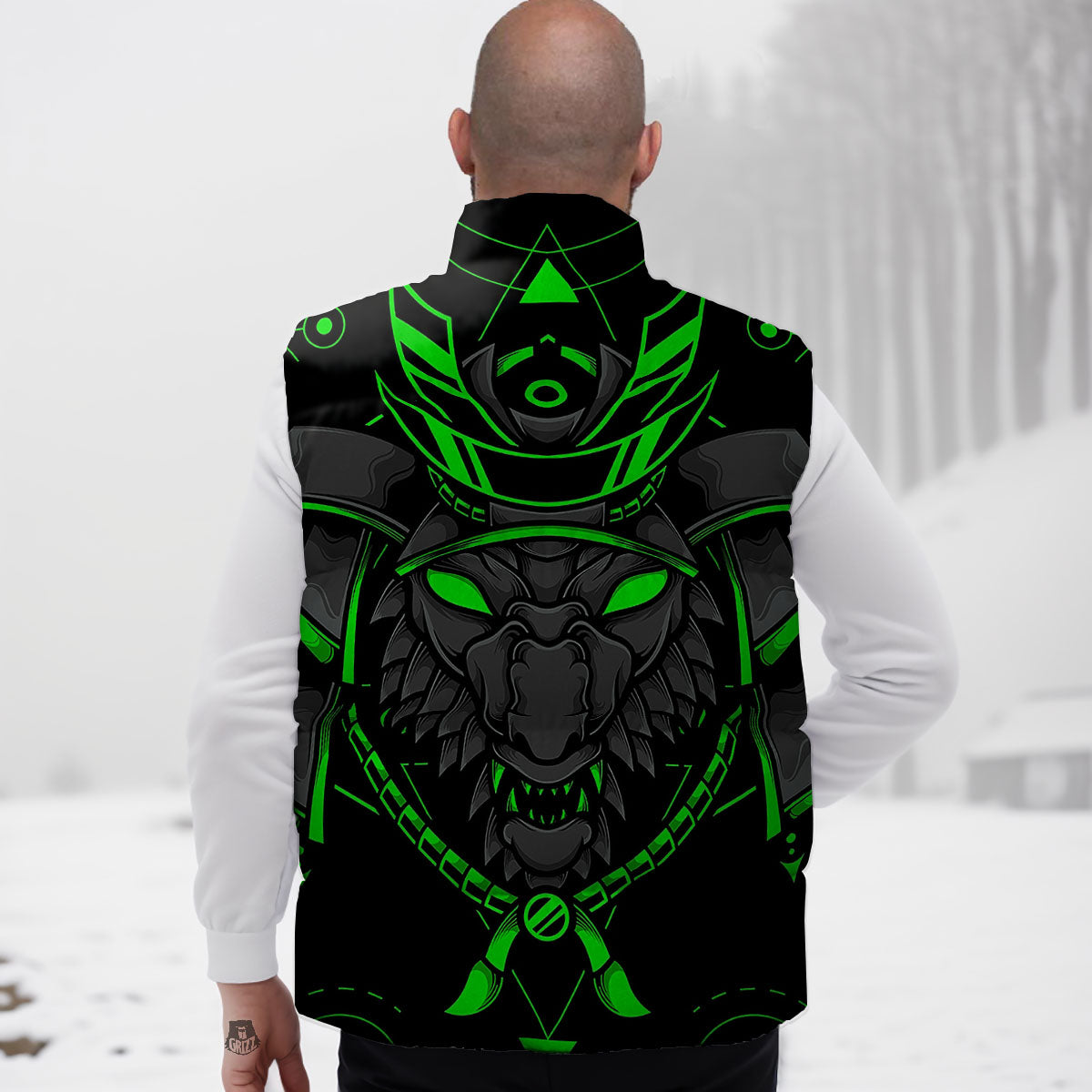 Mask Robot Samurai Print Down Vest