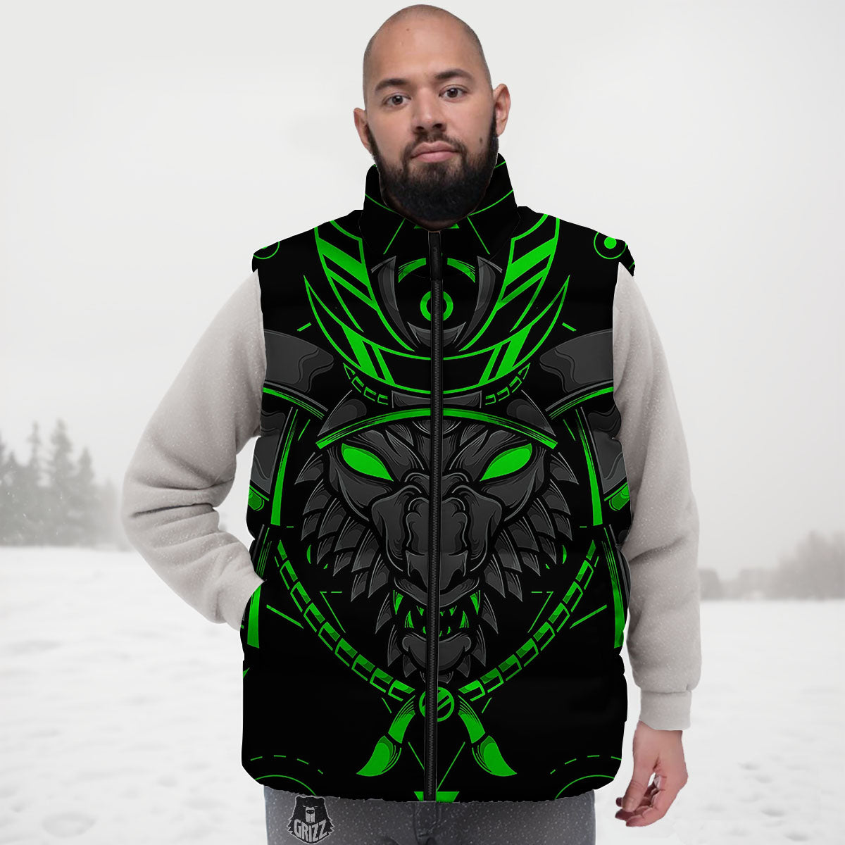 Mask Robot Samurai Print Down Vest
