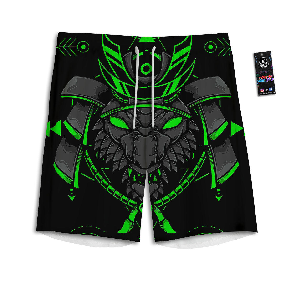 Mask Robot Samurai Print Men's Athletic Shorts