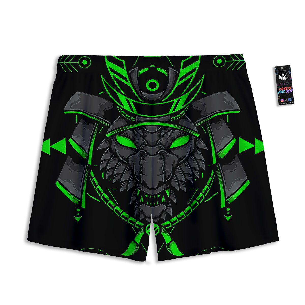 Mask Robot Samurai Print Mesh Shorts