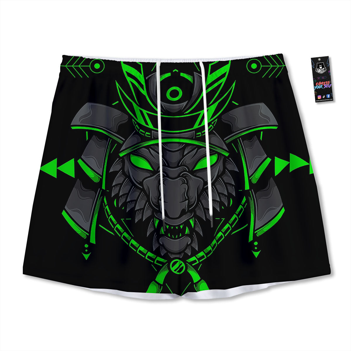 Mask Robot Samurai Print Mesh Shorts