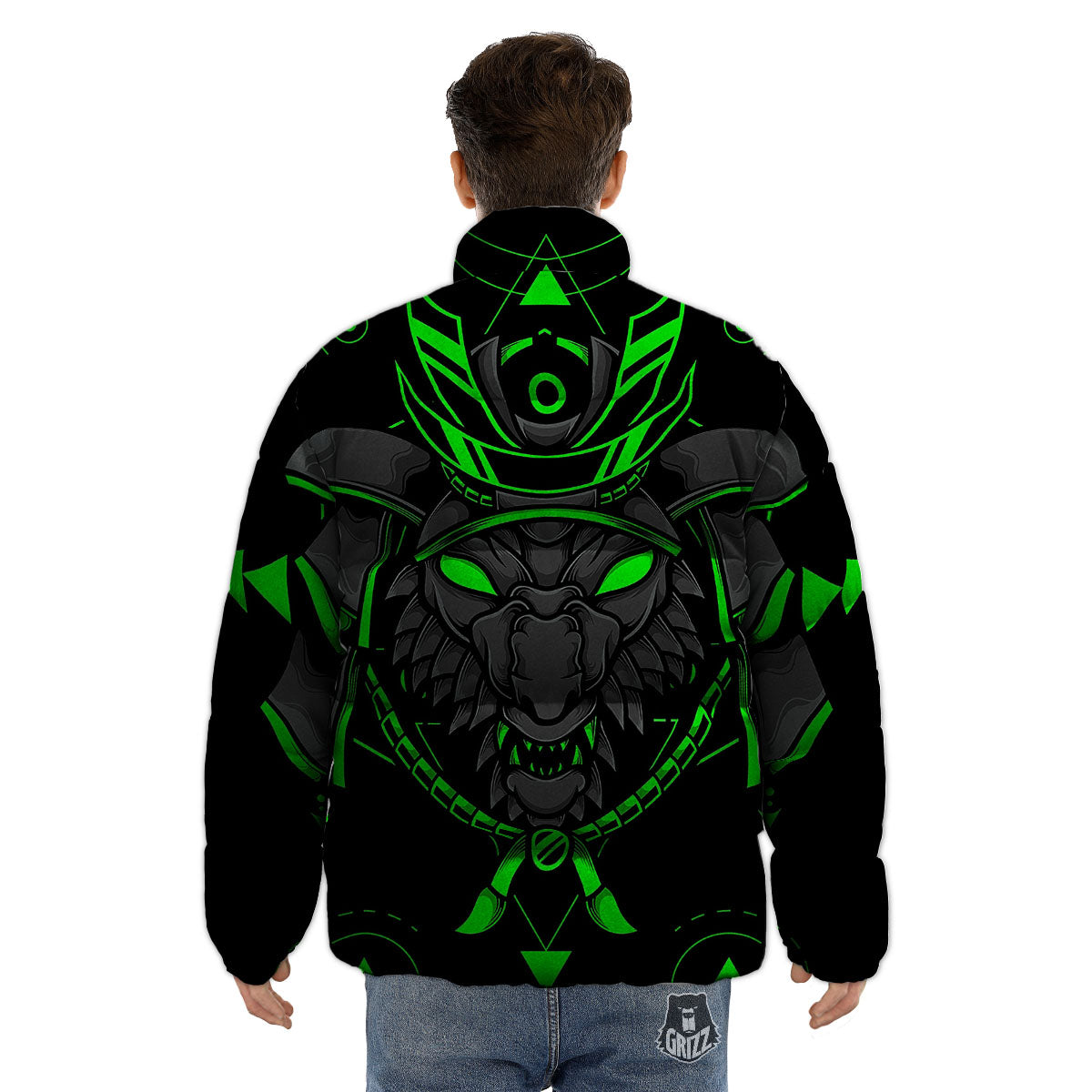 Mask Robot Samurai Print Puffer Jacket-grizzshop