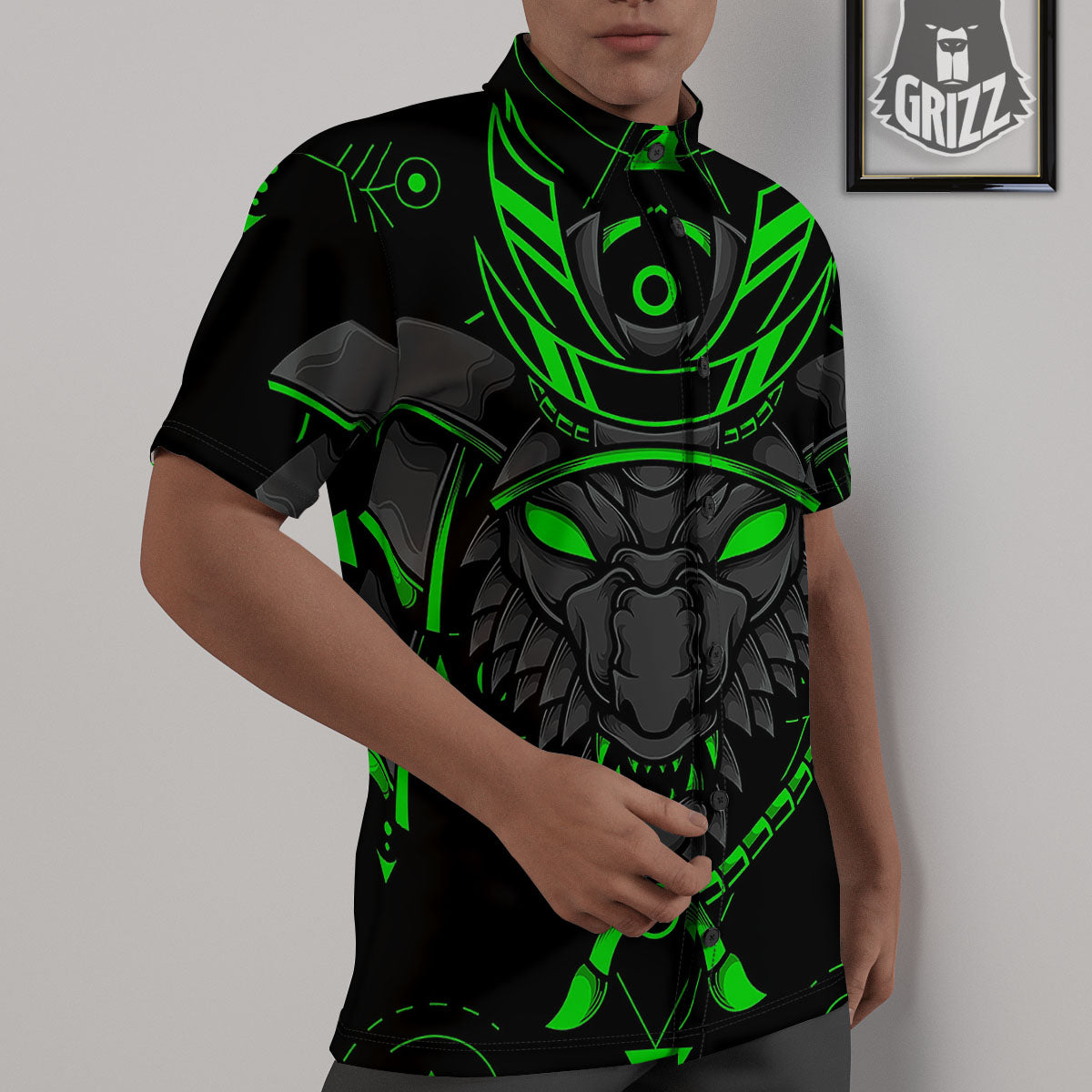Mask Robot Samurai Print Untucked Shirts-grizzshop