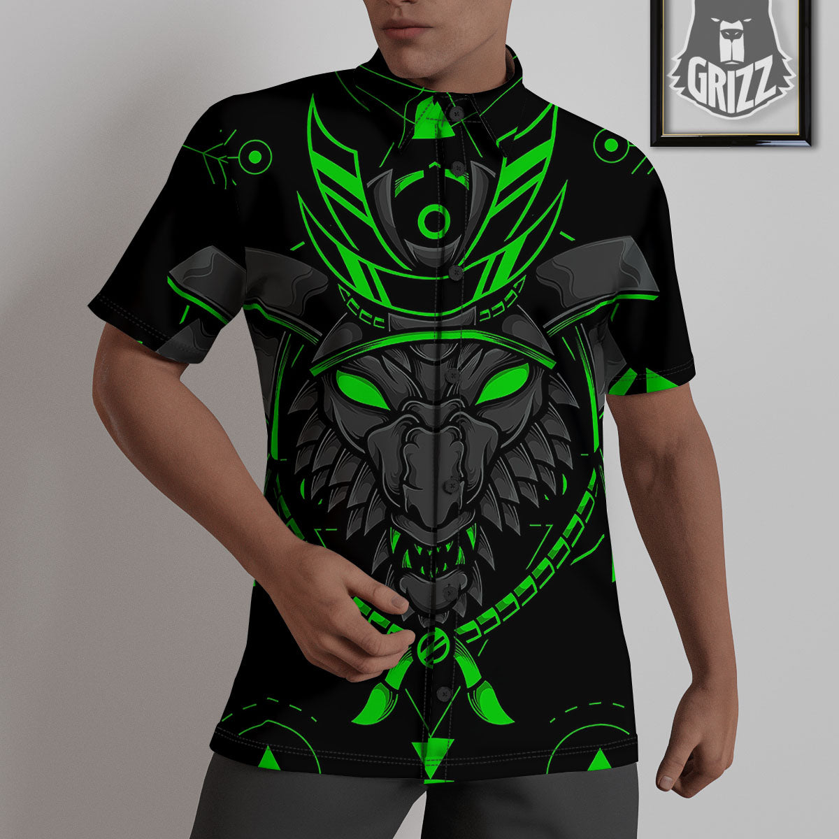 Mask Robot Samurai Print Untucked Shirts-grizzshop