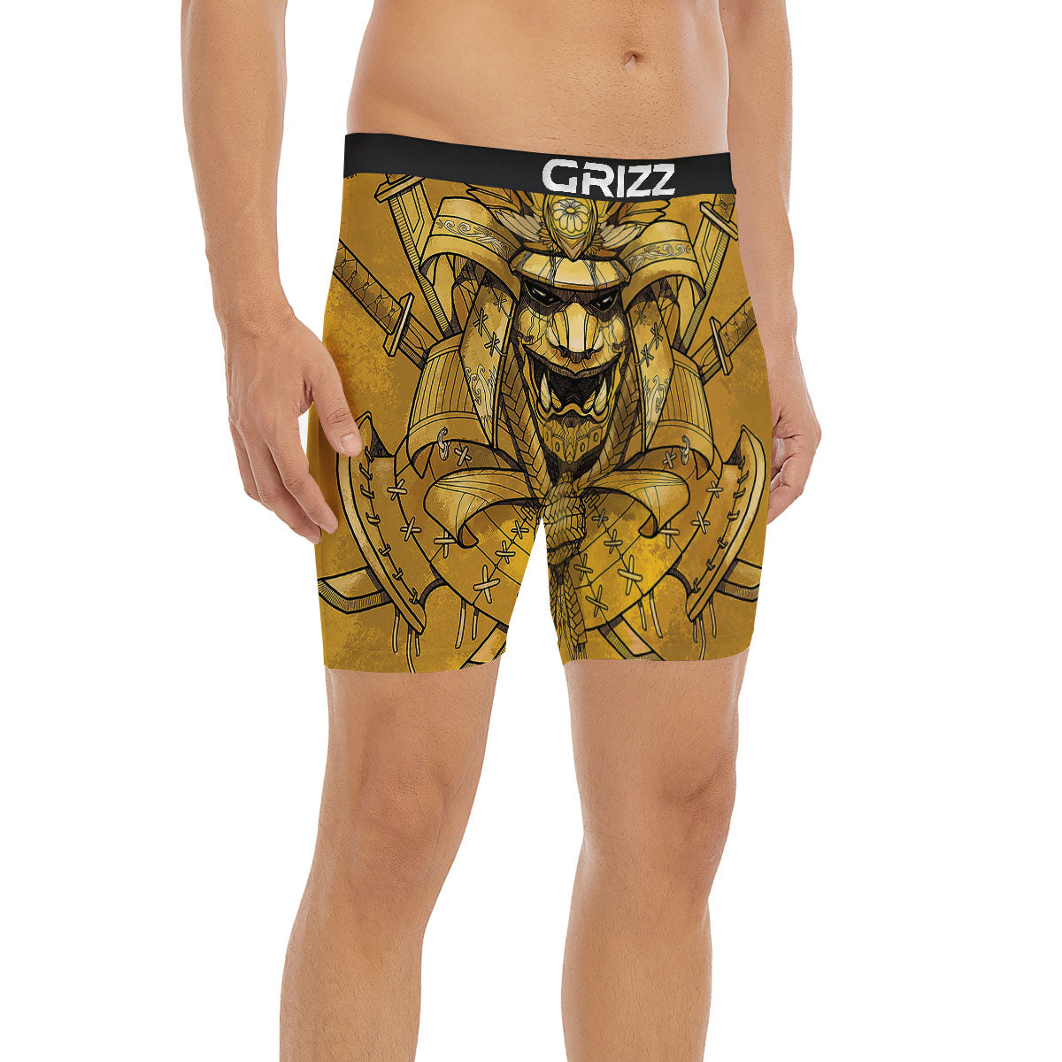 Mask Samurai Gold Print Boxer Briefs-grizzshop
