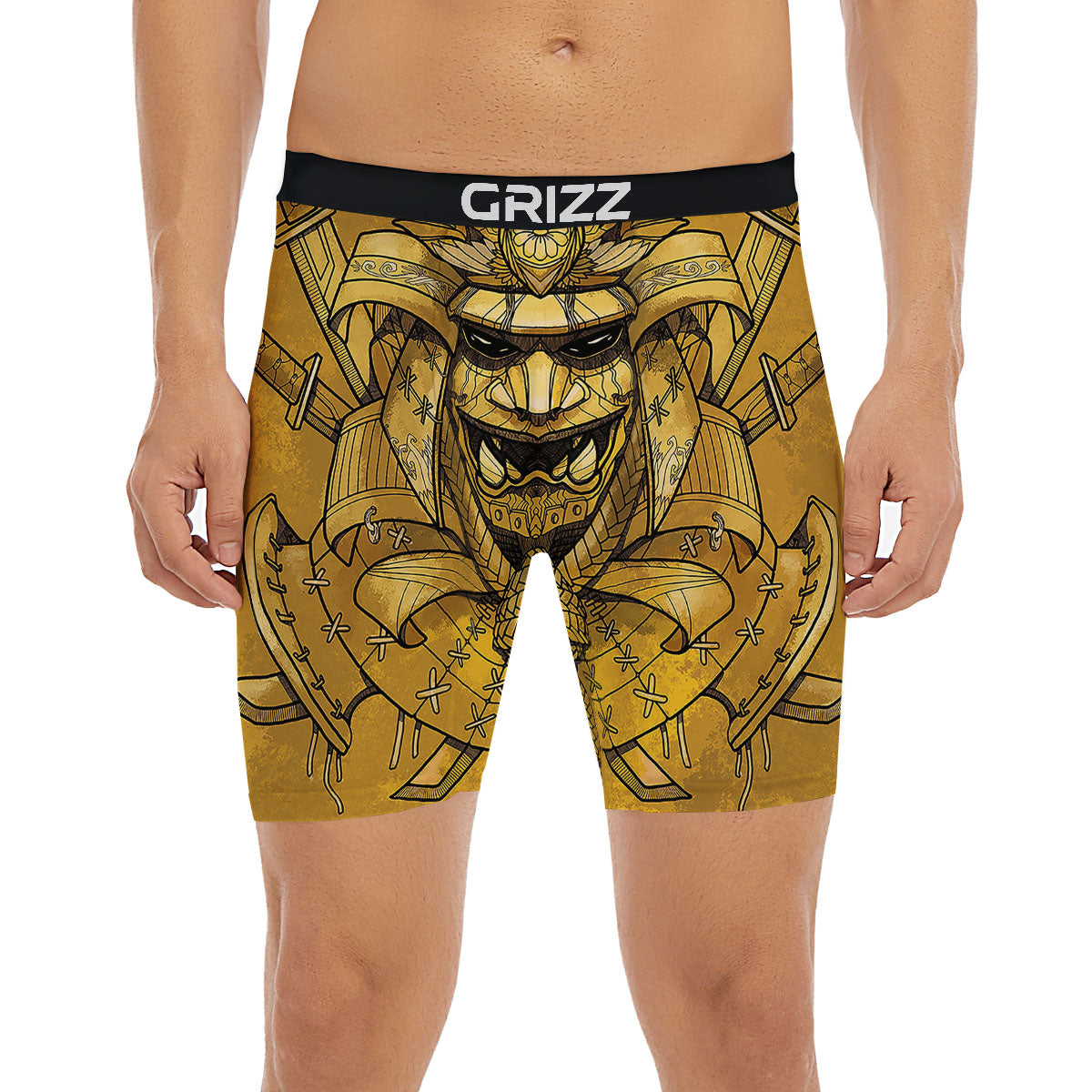 Mask Samurai Gold Print Boxer Briefs-grizzshop