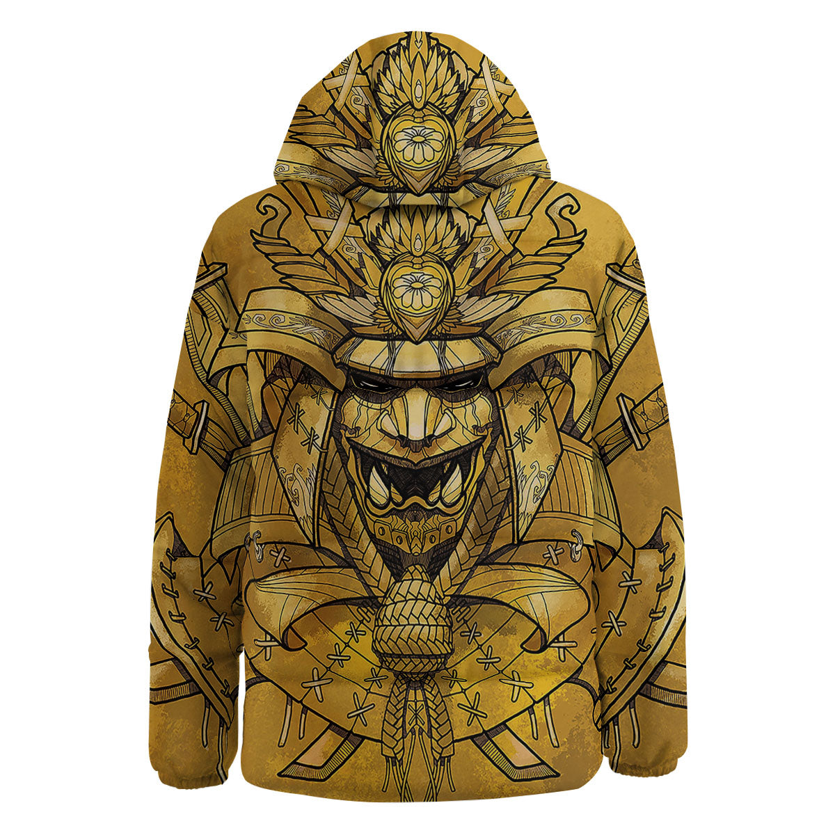 Mask Samurai Gold Print Down Jacket-grizzshop