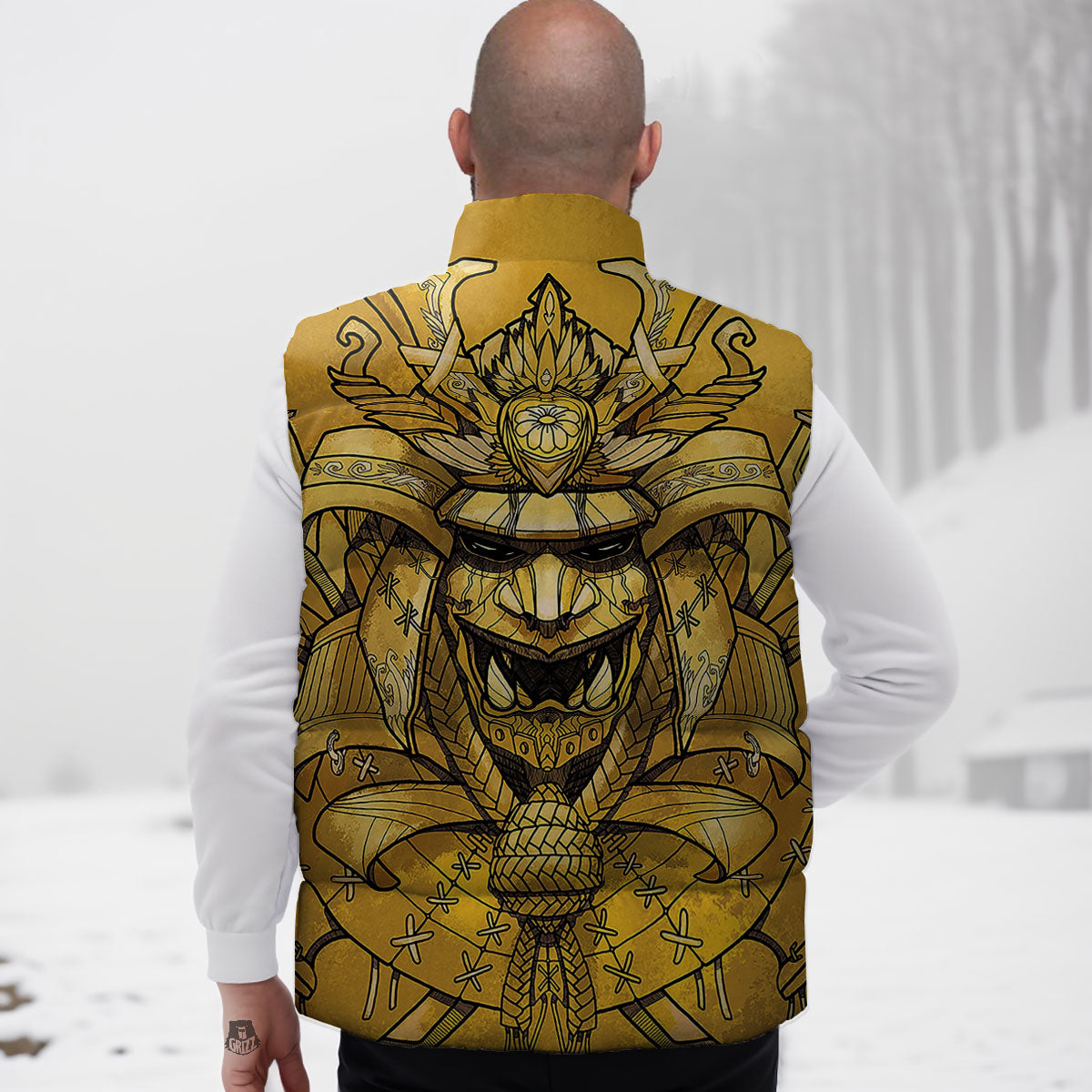 Mask Samurai Gold Print Down Vest