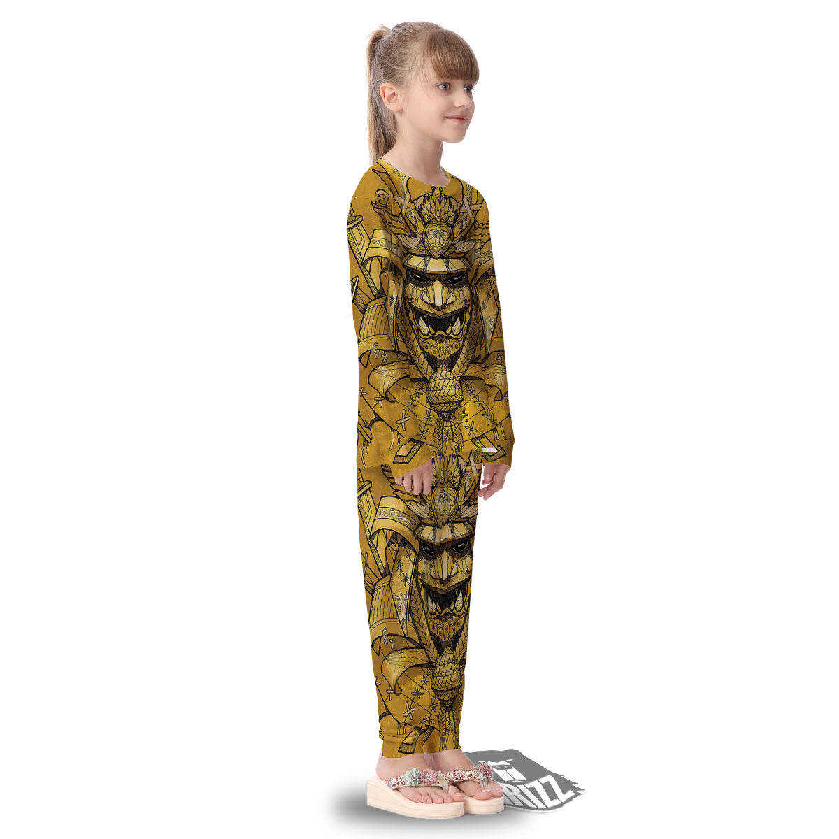 Mask Samurai Gold Print Kid's Pajamas-grizzshop