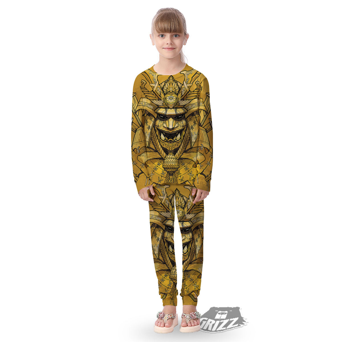 Mask Samurai Gold Print Kid's Pajamas-grizzshop