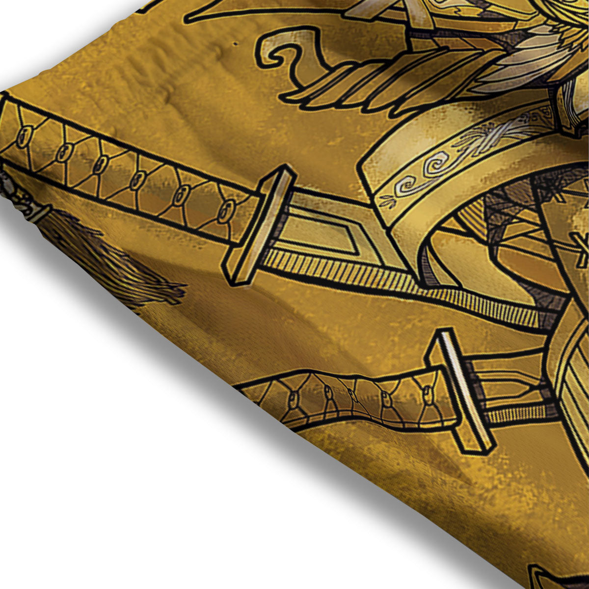 Mask Samurai Gold Print Mesh Shorts