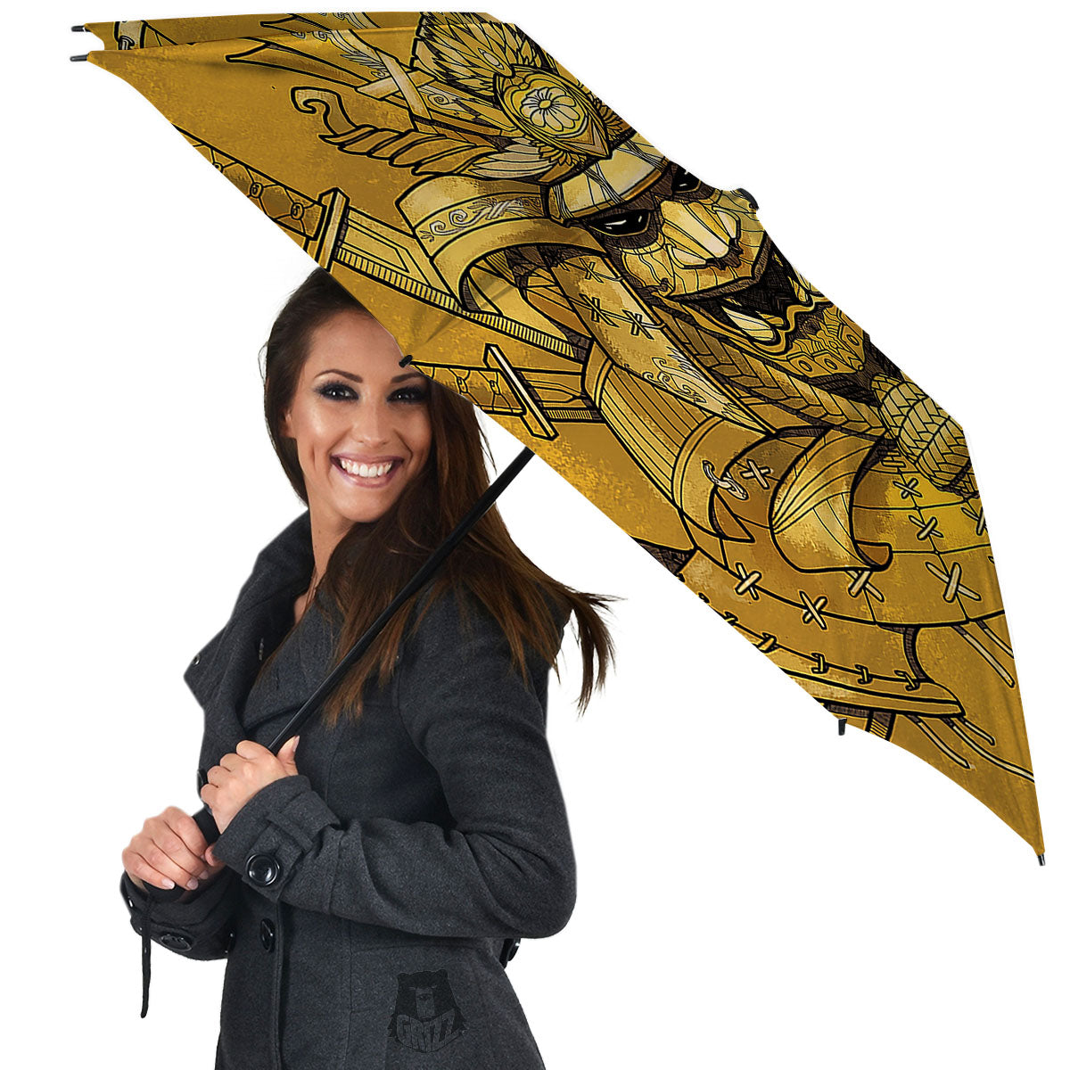 Mask Samurai Gold Print Umbrella-grizzshop
