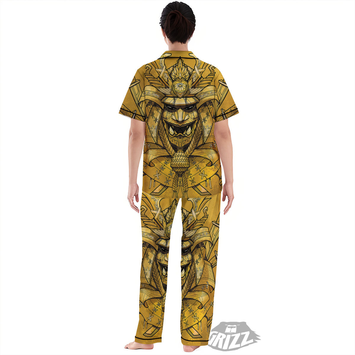 Mask Samurai Gold Print Women's Pajamas Set-grizzshop