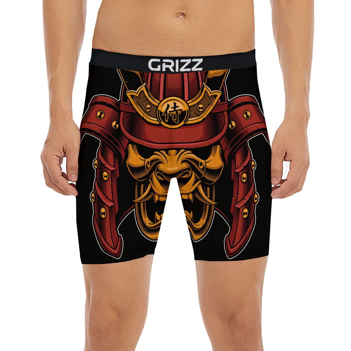Mask Samurai Warrior Print Boxer Briefs-grizzshop