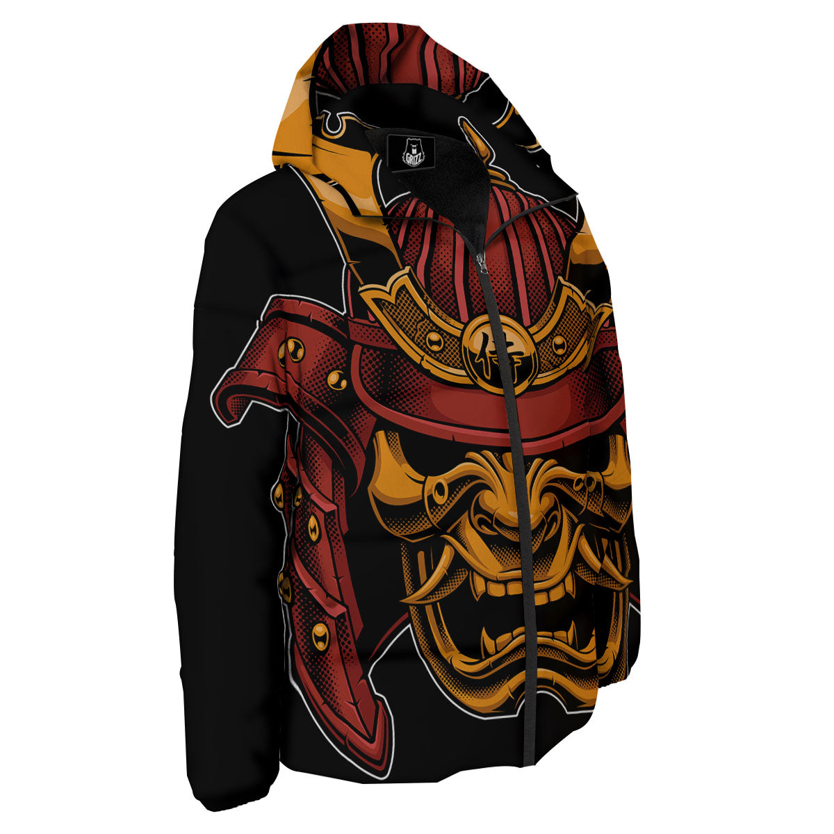 Mask Samurai Warrior Print Down Jacket-grizzshop