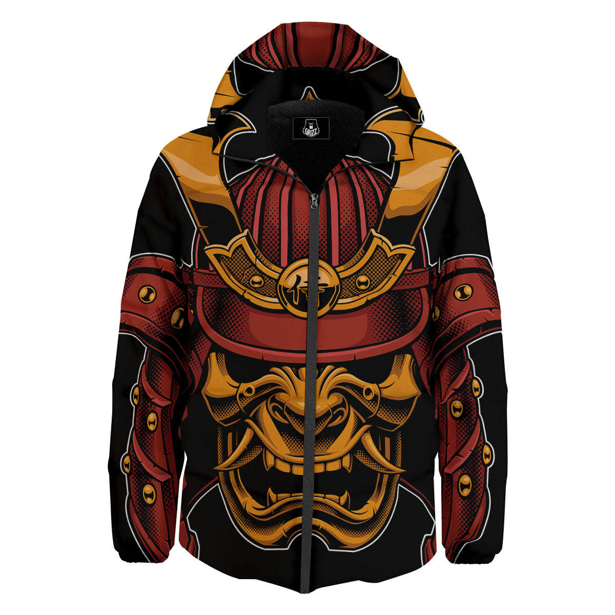 Mask Samurai Warrior Print Down Jacket-grizzshop