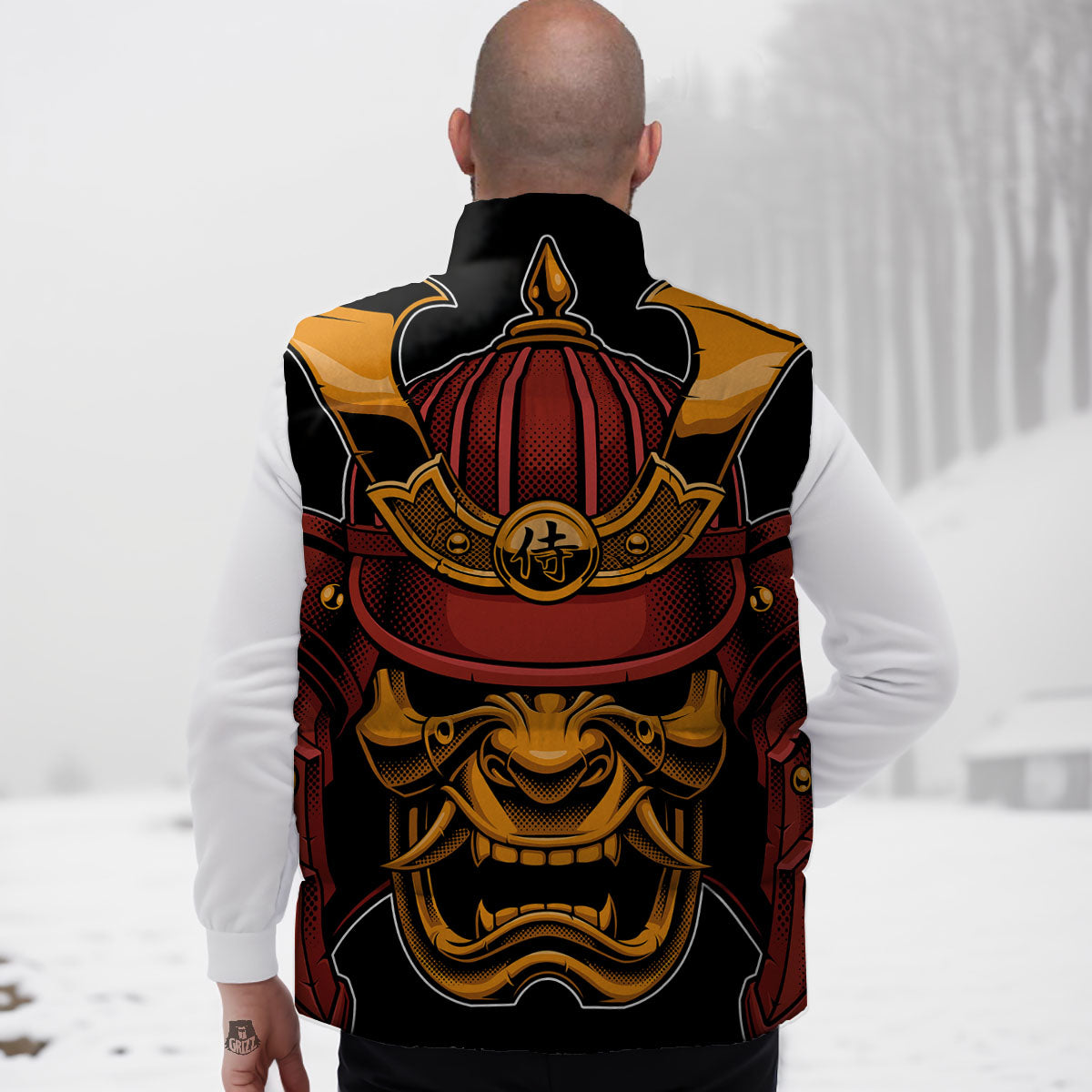Mask Samurai Warrior Print Down Vest