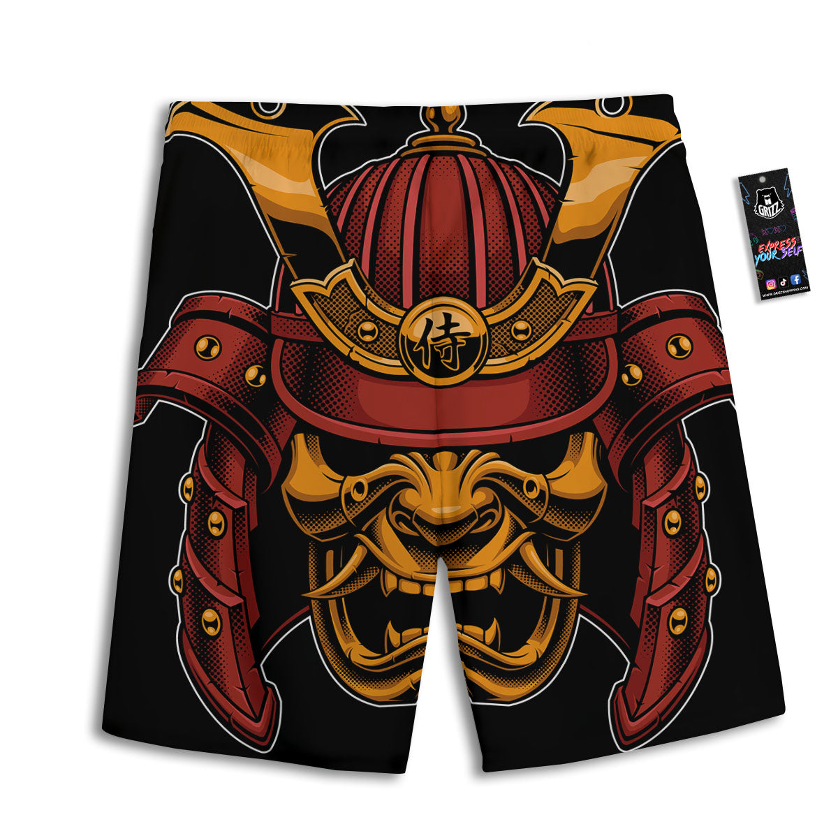 Mask Samurai Warrior Print Men's Athletic Shorts