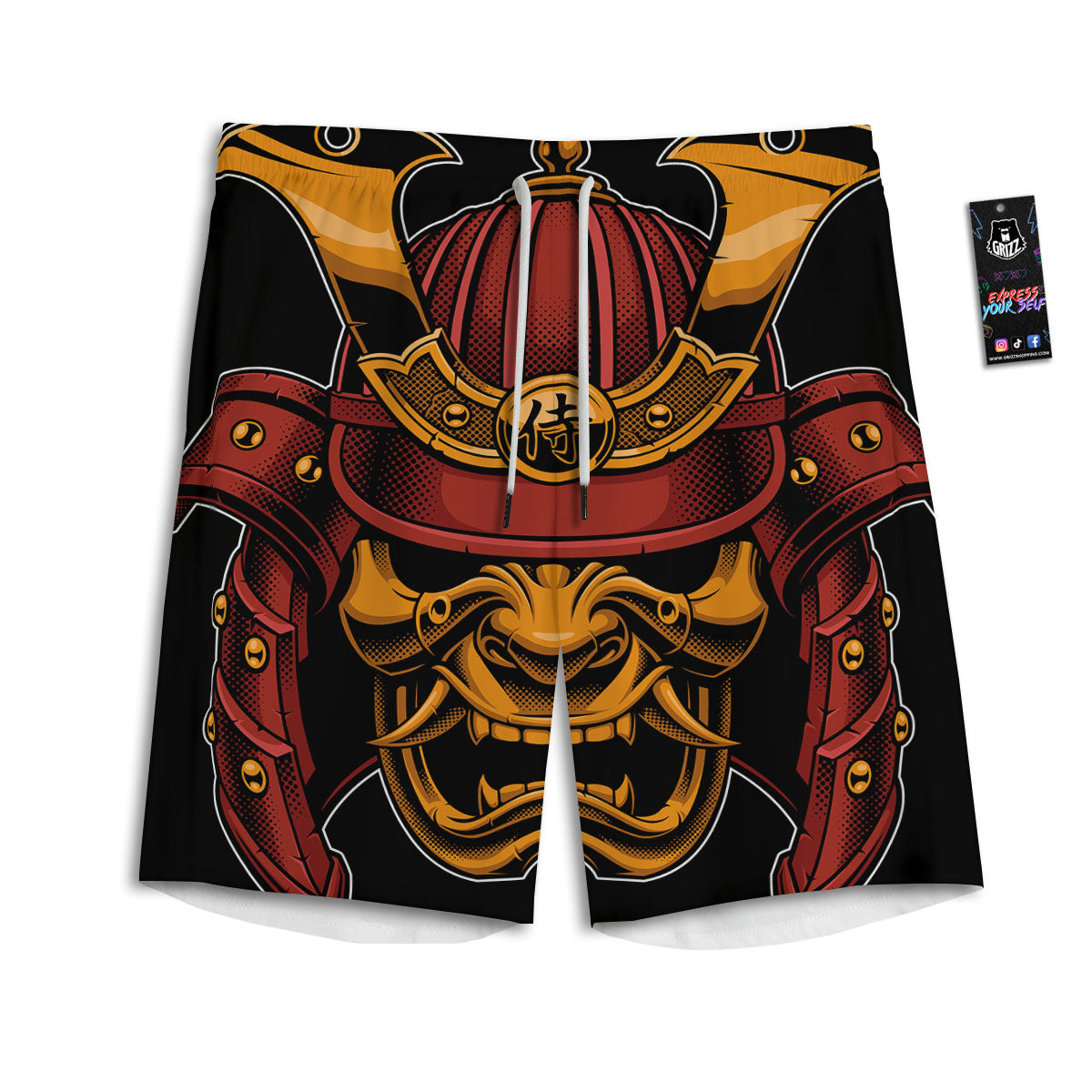 Mask Samurai Warrior Print Men's Athletic Shorts