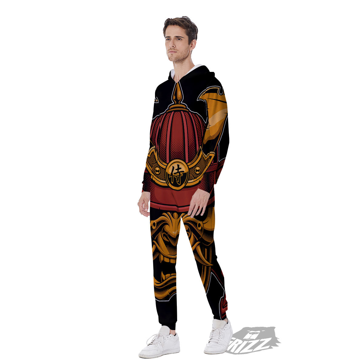 Mask Samurai Warrior Print Men's Jumpsuit-grizzshop