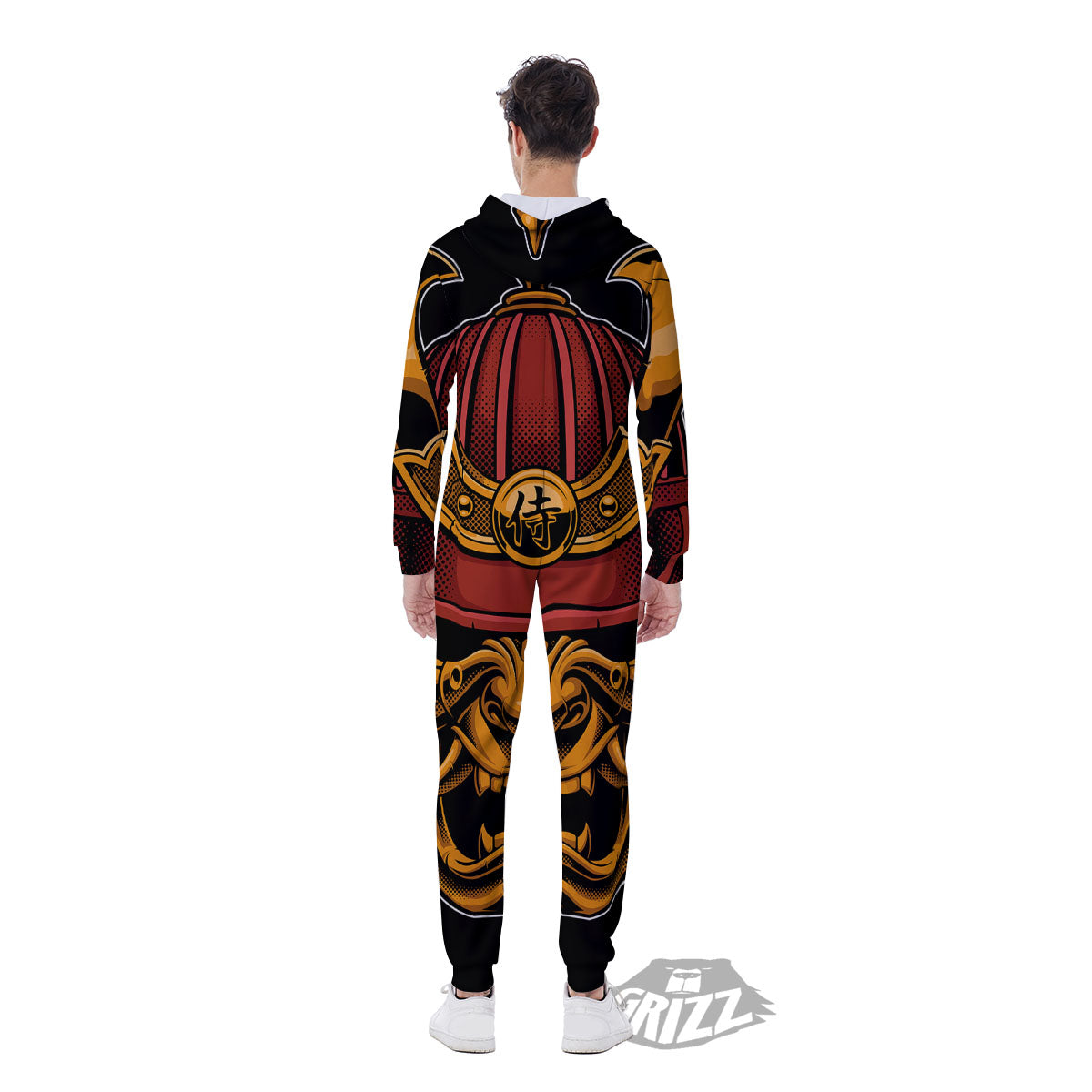 Mask Samurai Warrior Print Men's Jumpsuit-grizzshop