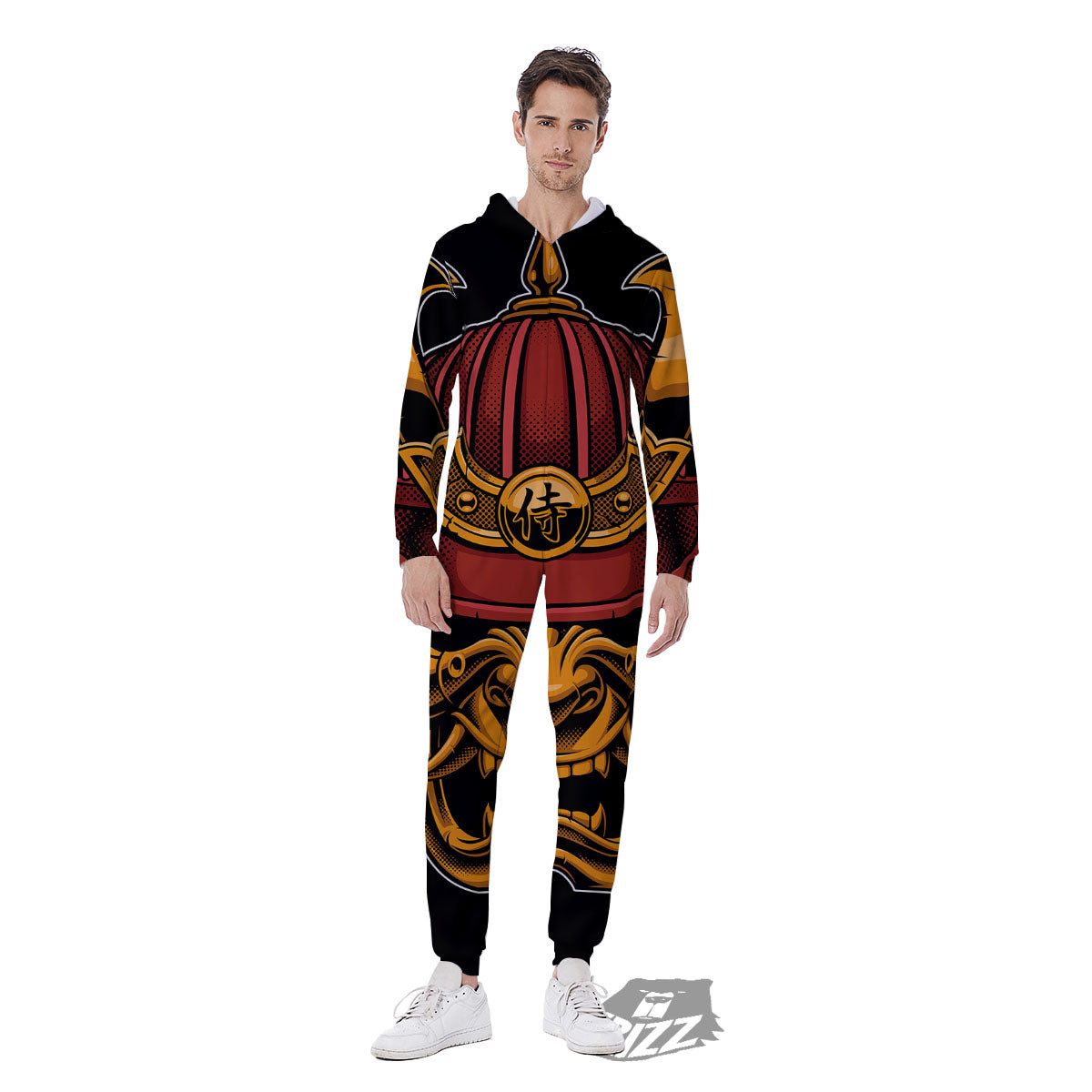 Mask Samurai Warrior Print Men's Jumpsuit-grizzshop