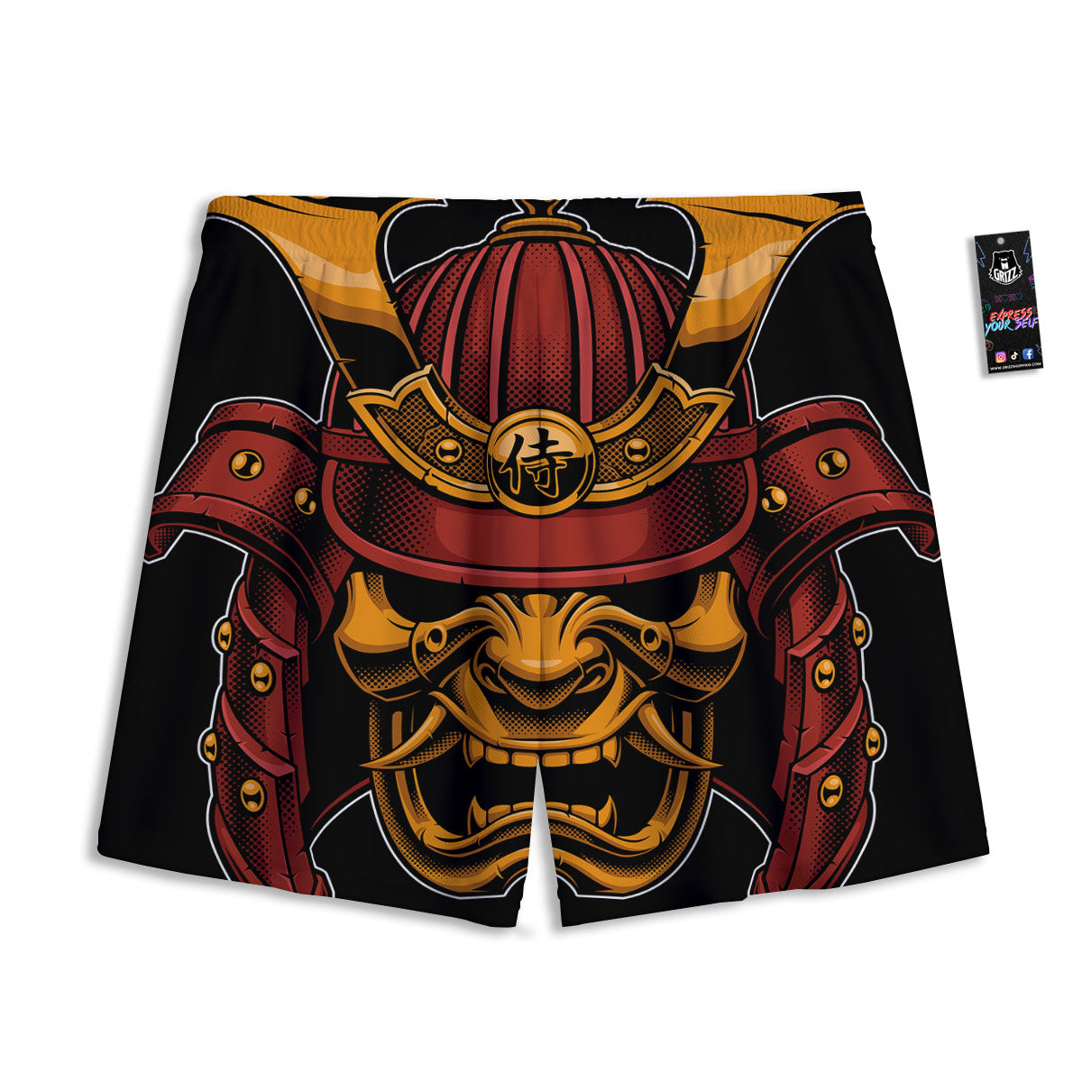 Mask Samurai Warrior Print Mesh Shorts