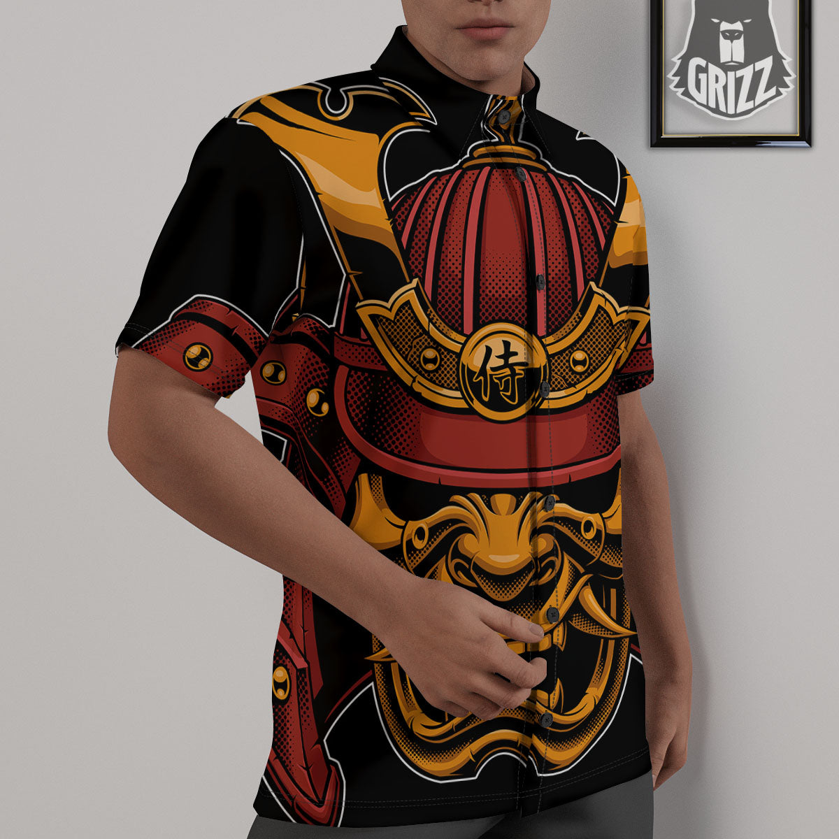 Mask Samurai Warrior Print Untucked Shirts-grizzshop