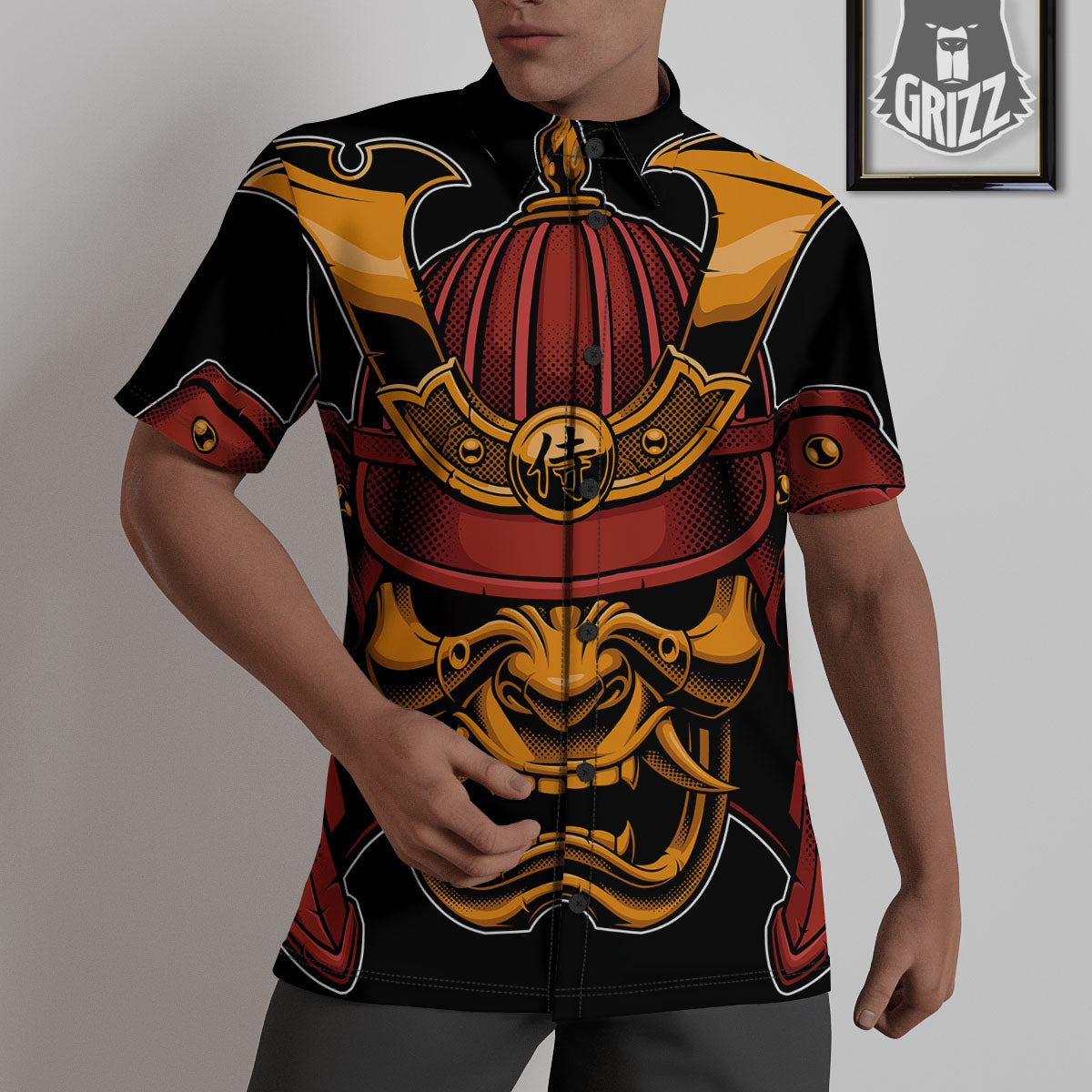 Mask Samurai Warrior Print Untucked Shirts-grizzshop