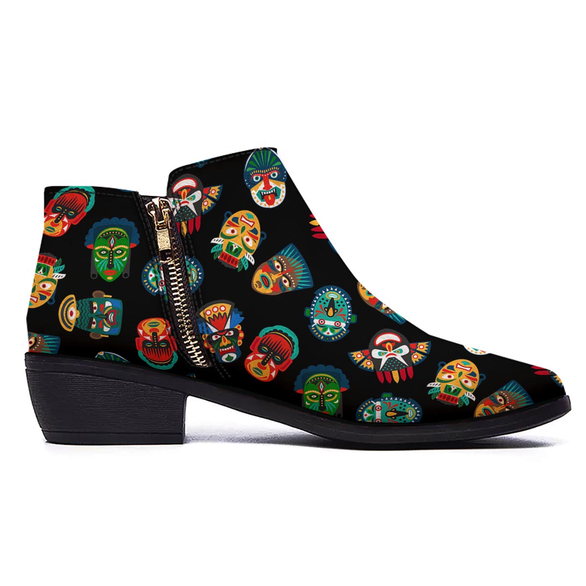 Mask Tribal Tiki Print Pattern Ankle Boots-grizzshop