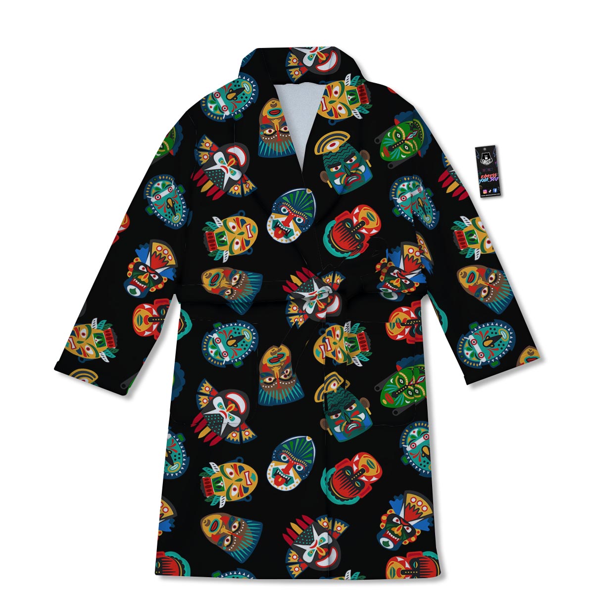 Mask Tribal Tiki Print Pattern Bathrobe-grizzshop