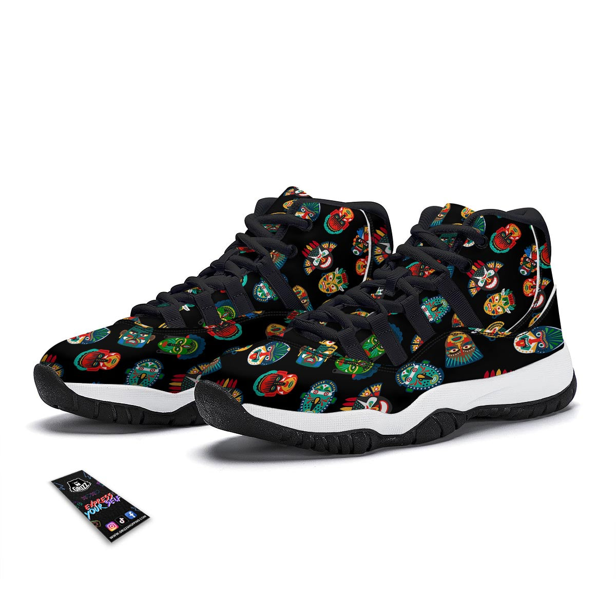 Mask Tribal Tiki Print Pattern Black Bball Shoes-grizzshop