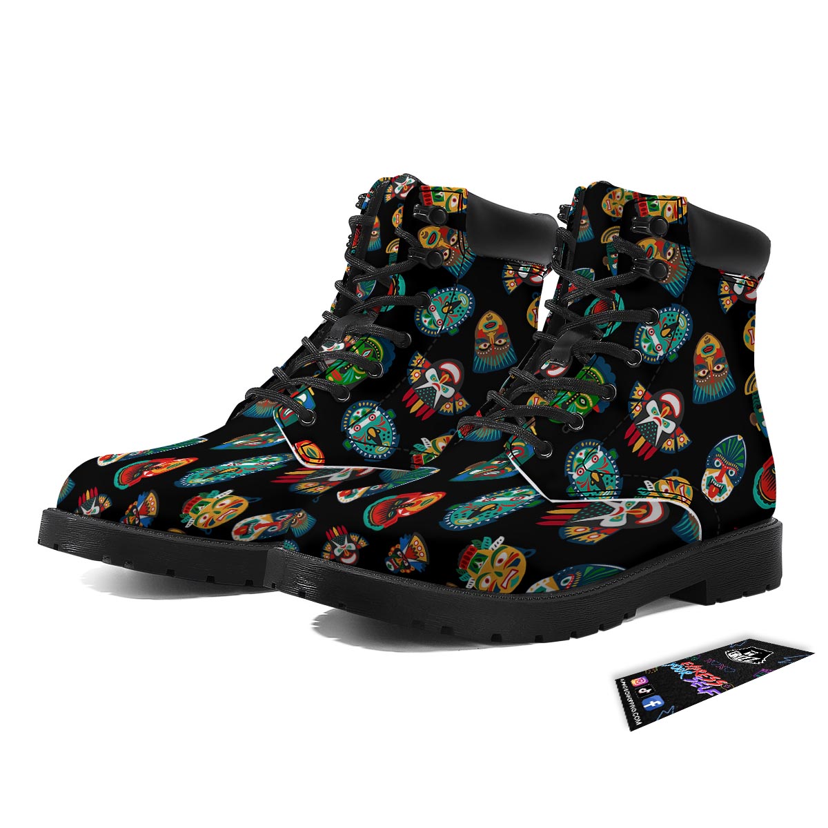 Mask Tribal Tiki Print Pattern Boots-grizzshop