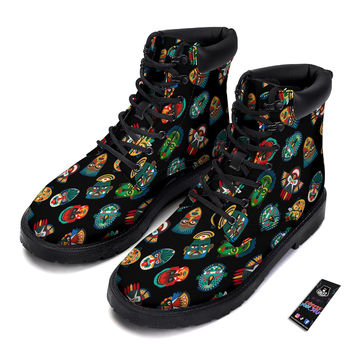 Mask Tribal Tiki Print Pattern Boots-grizzshop