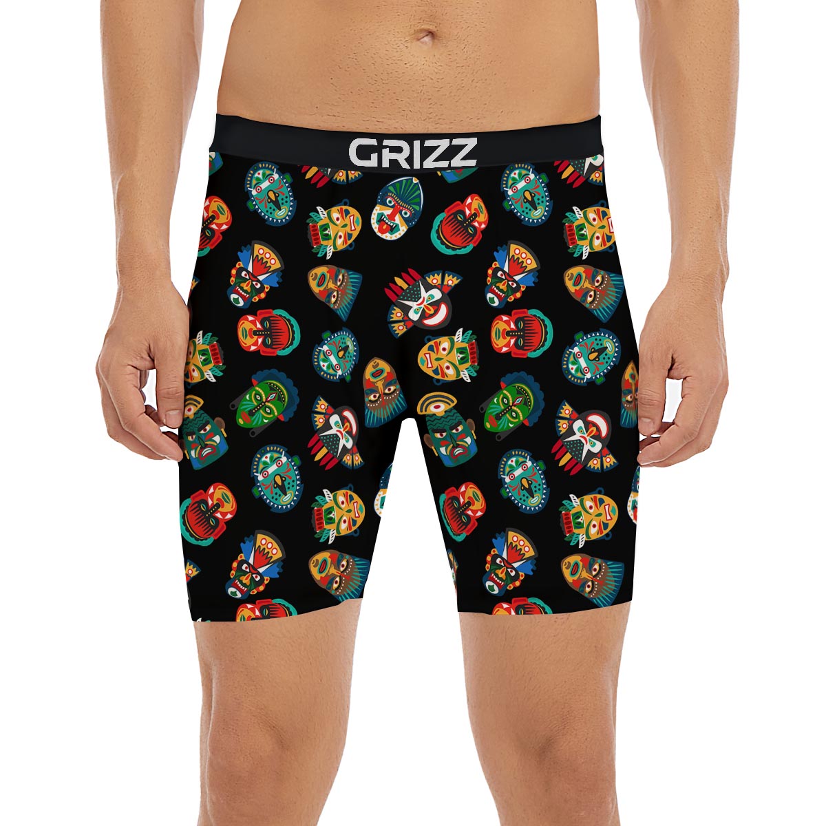 Mask Tribal Tiki Print Pattern Boxer Briefs-grizzshop
