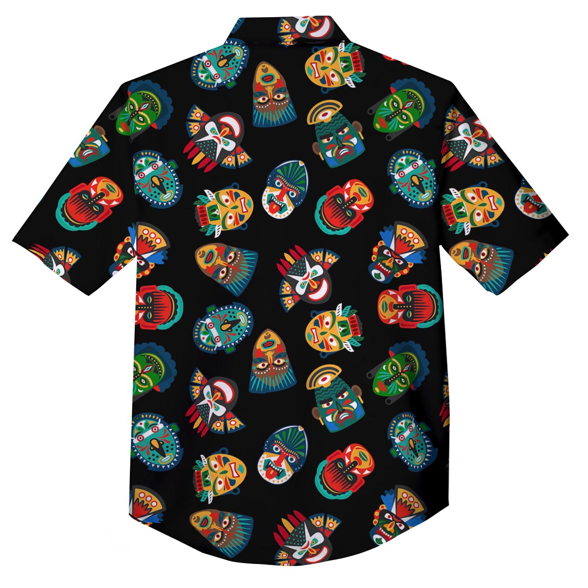 Mask Tribal Tiki Print Pattern Button Up Shirt-grizzshop