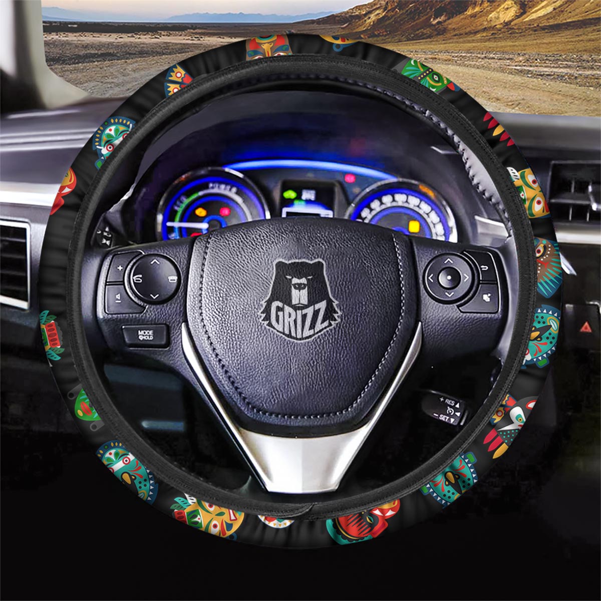 Mask Tribal Tiki Print Pattern Car Steering Wheel Cover-grizzshop