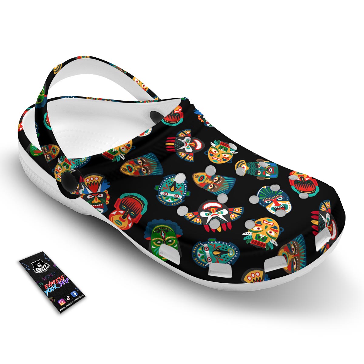Mask Tribal Tiki Print Pattern Clog-grizzshop