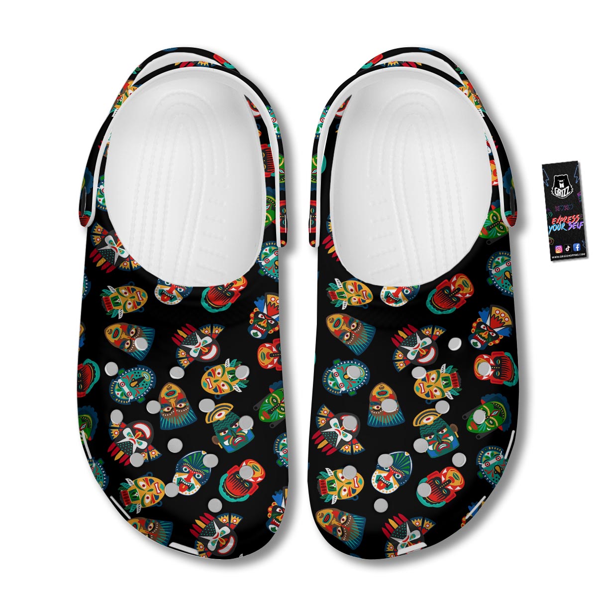 Mask Tribal Tiki Print Pattern Clog-grizzshop