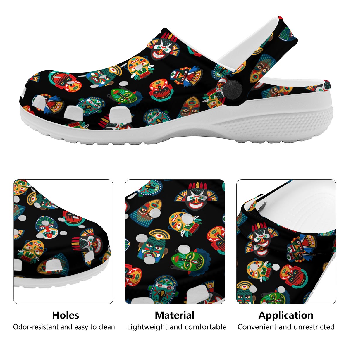 Mask Tribal Tiki Print Pattern Clog-grizzshop