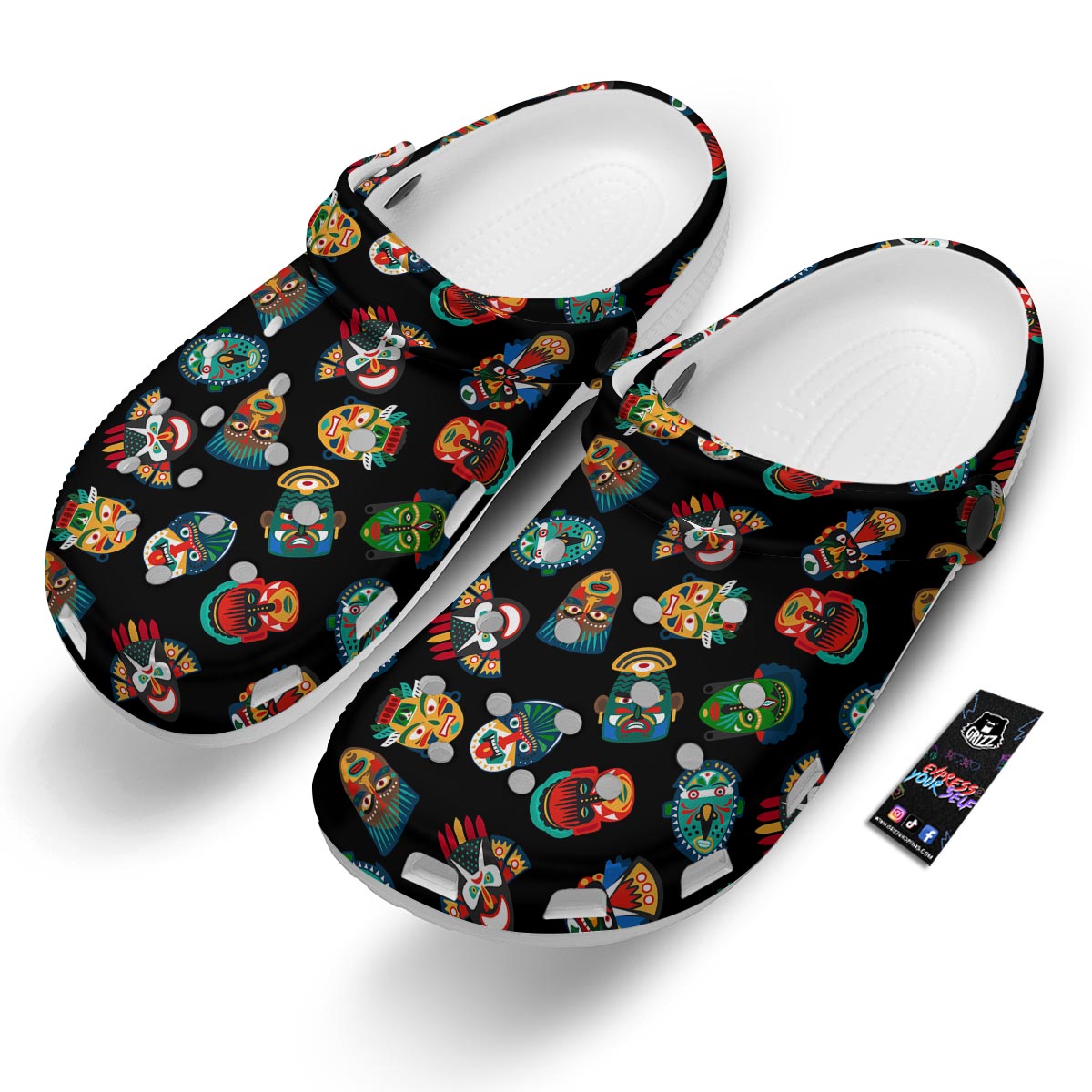 Mask Tribal Tiki Print Pattern Clog-grizzshop