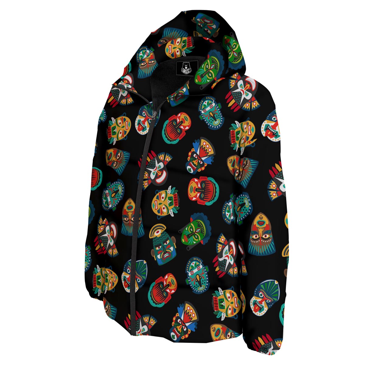 Mask Tribal Tiki Print Pattern Down Jacket-grizzshop