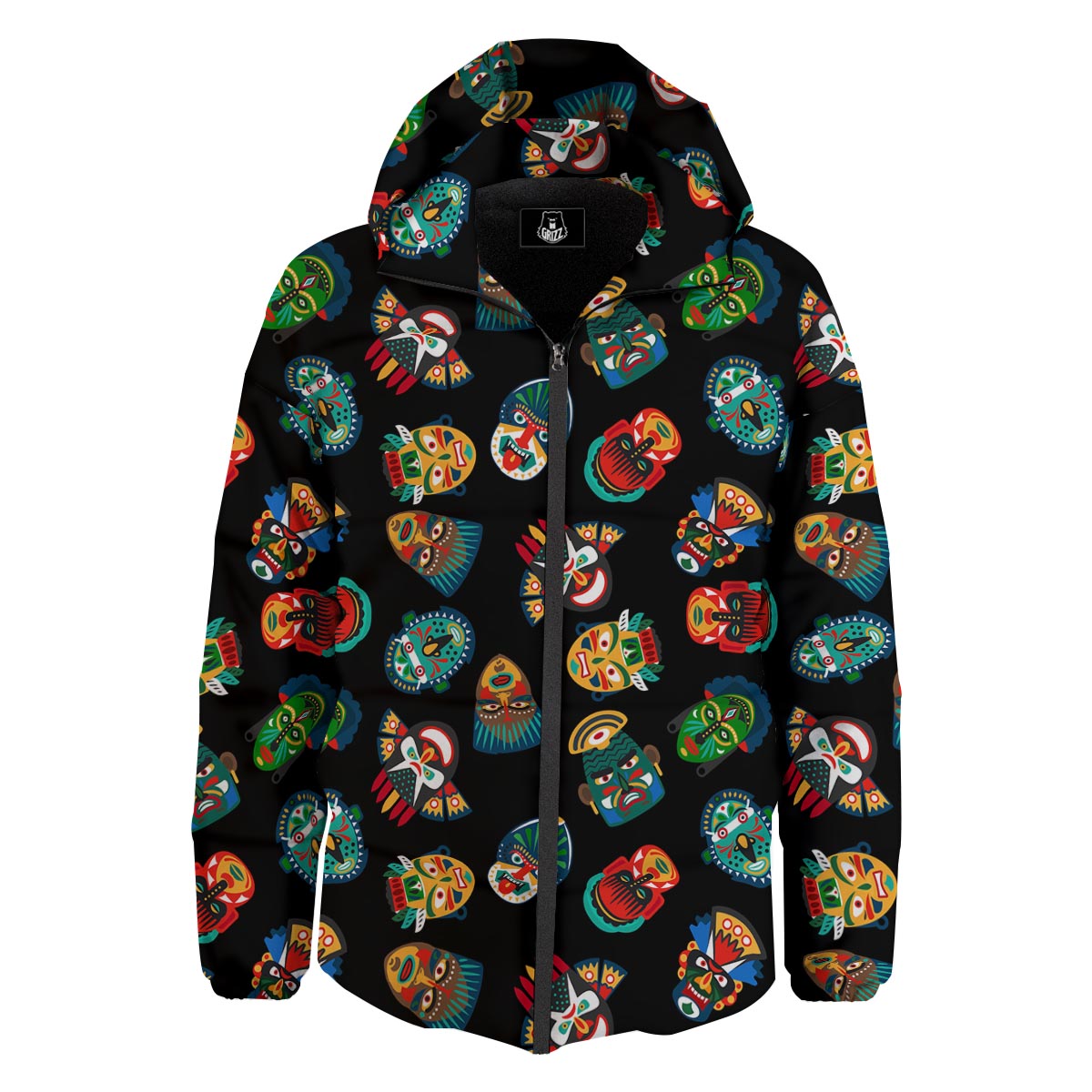 Mask Tribal Tiki Print Pattern Down Jacket-grizzshop