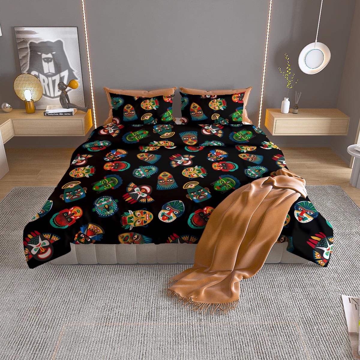 Mask Tribal Tiki Print Pattern Duvet Cover Bedding Set
