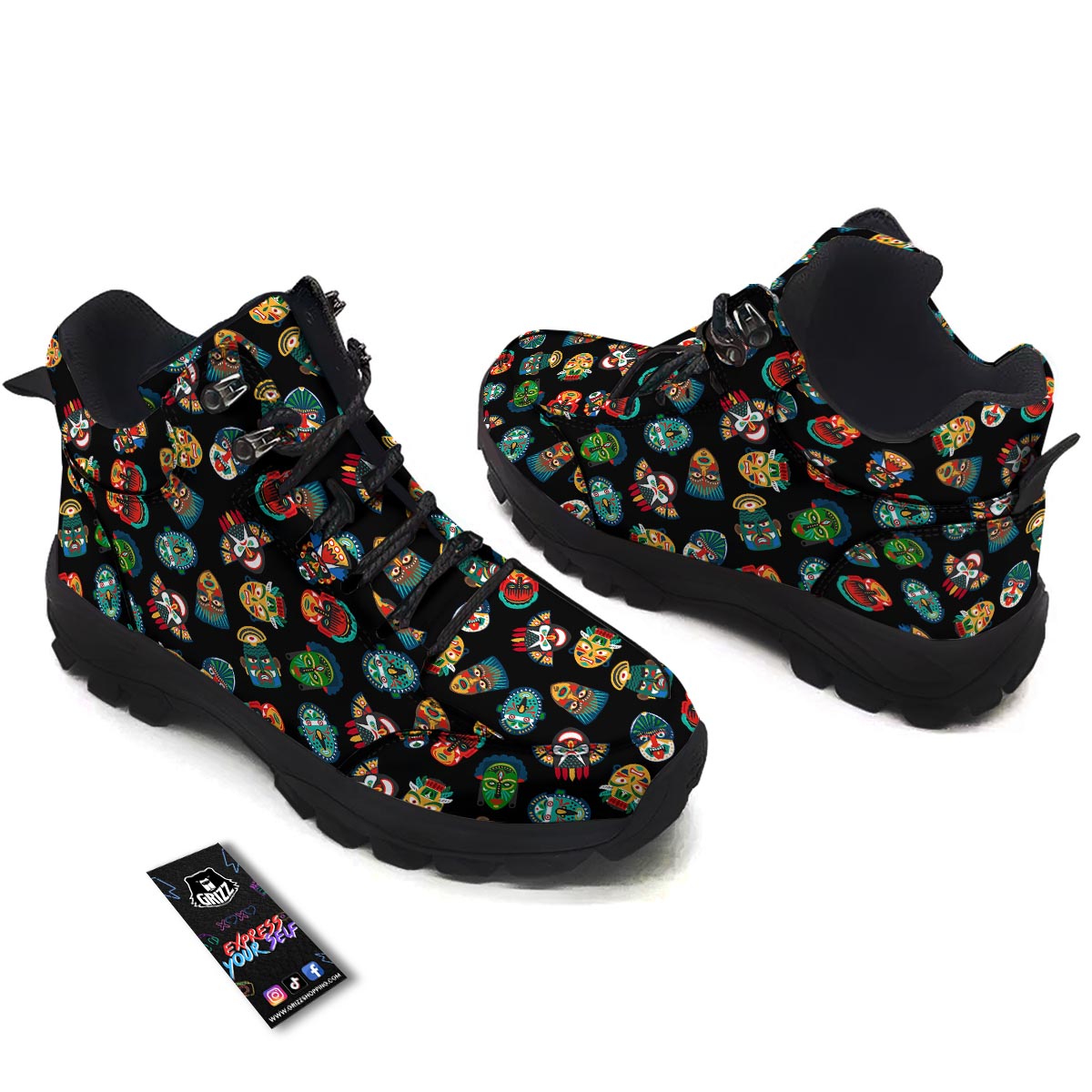 Mask Tribal Tiki Print Pattern Hiking Shoes-grizzshop