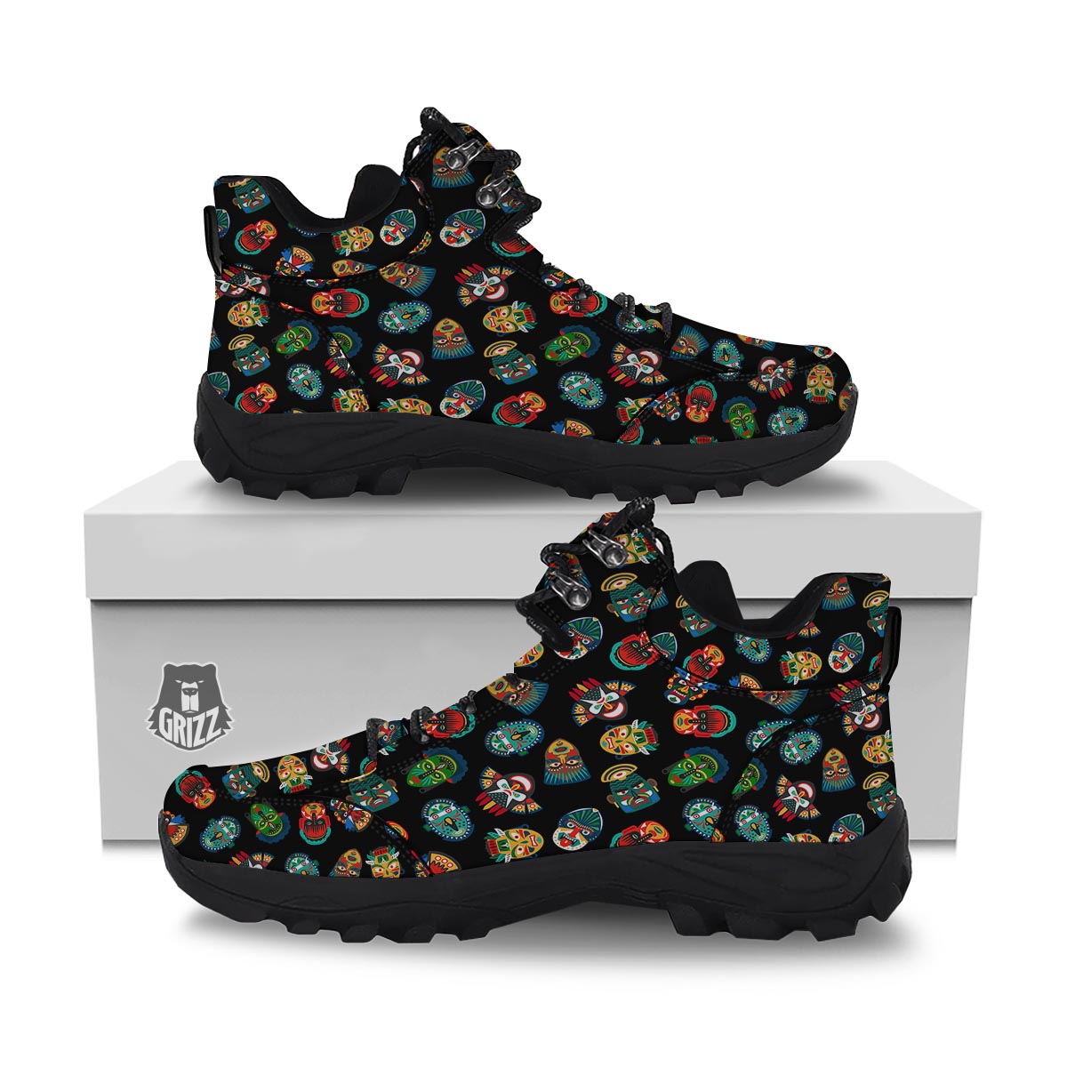 Mask Tribal Tiki Print Pattern Hiking Shoes-grizzshop