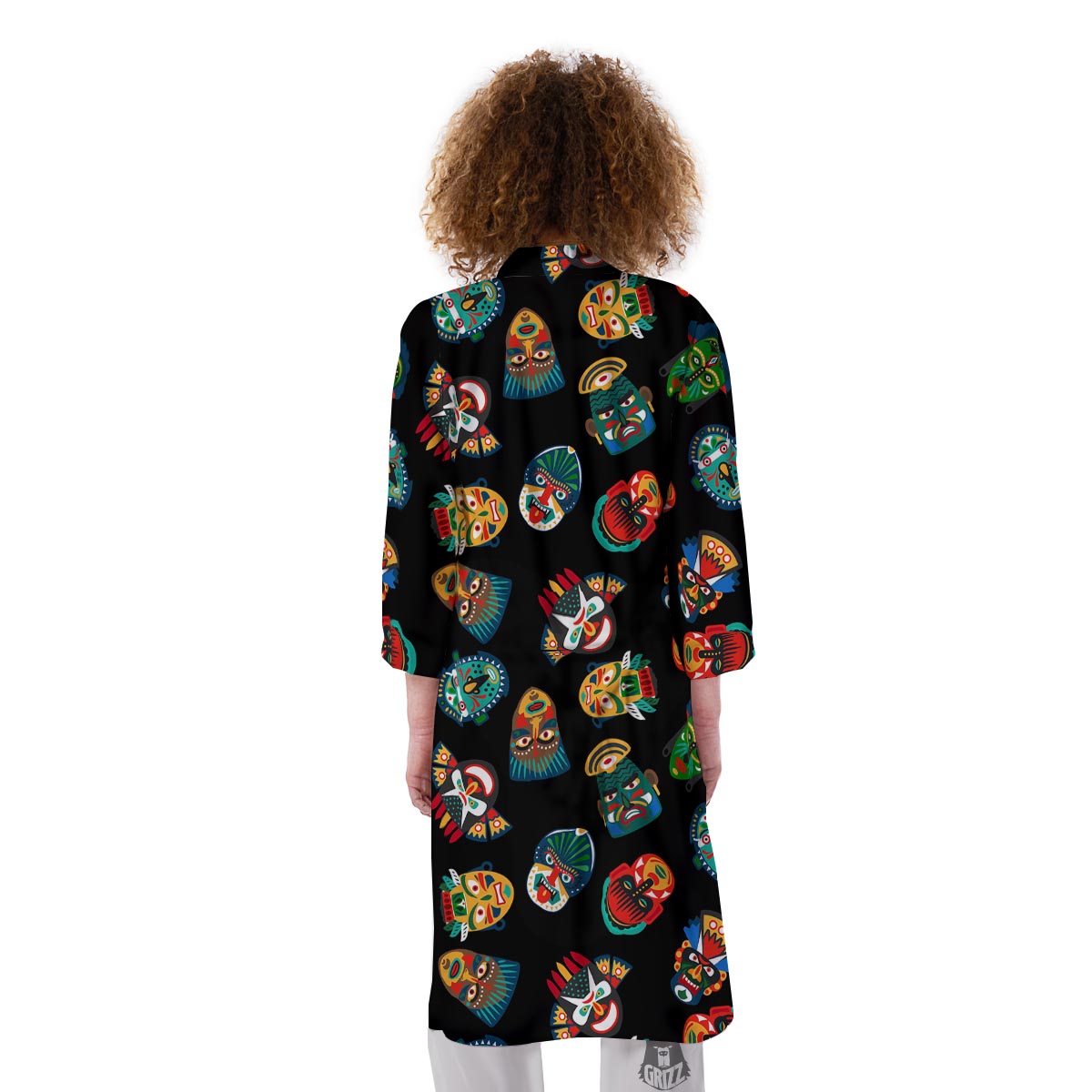 Mask Tribal Tiki Print Pattern Kimono-grizzshop
